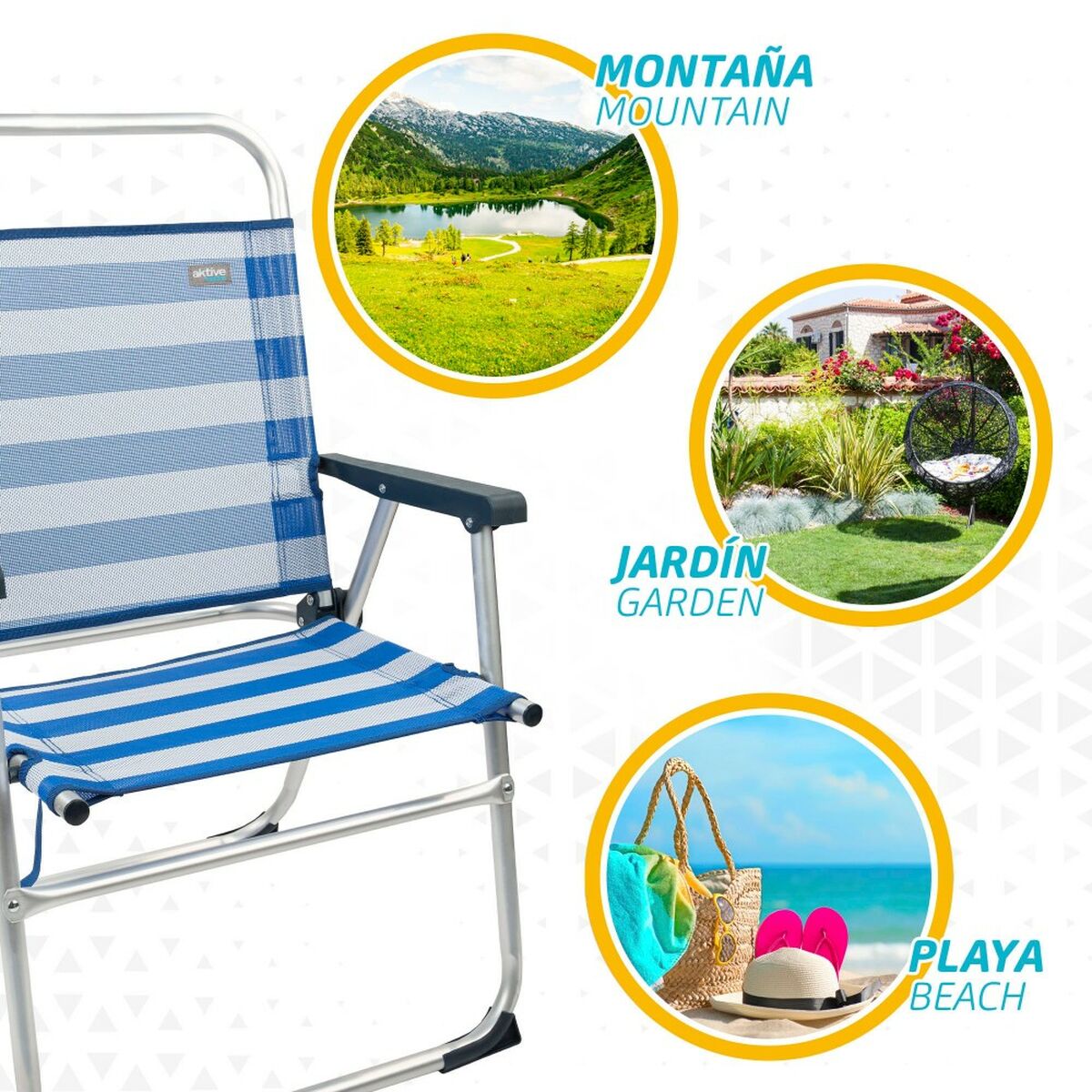 Beach Chair Aktive Blue White 48 x 88 x 50 cm Aluminium Foldable (4 Units)