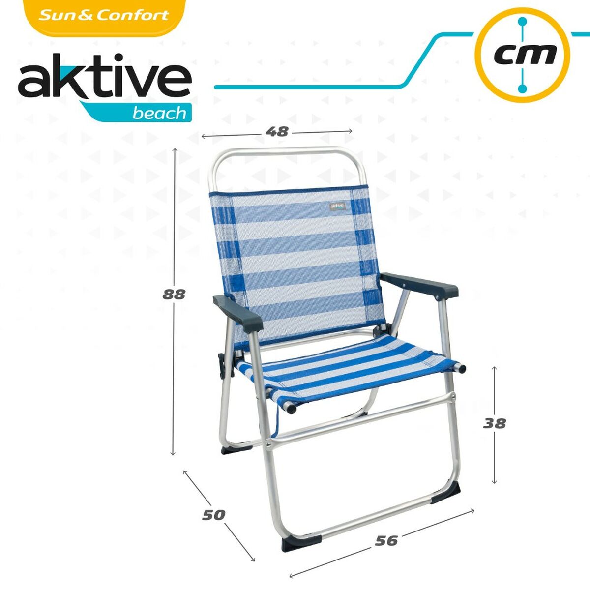 Beach Chair Aktive Blue White 48 x 88 x 50 cm Aluminium Foldable (4 Units)