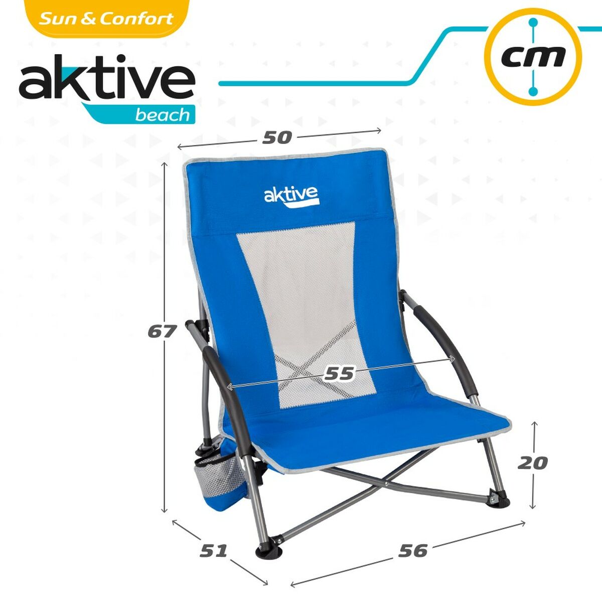 Beach Chair Aktive Blue 50 x 67 x 51 cm (4 Units) Aktive